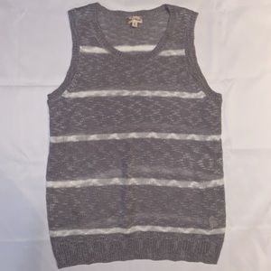 Hem & Thread Sleeveless Gray & White Striped Sweater